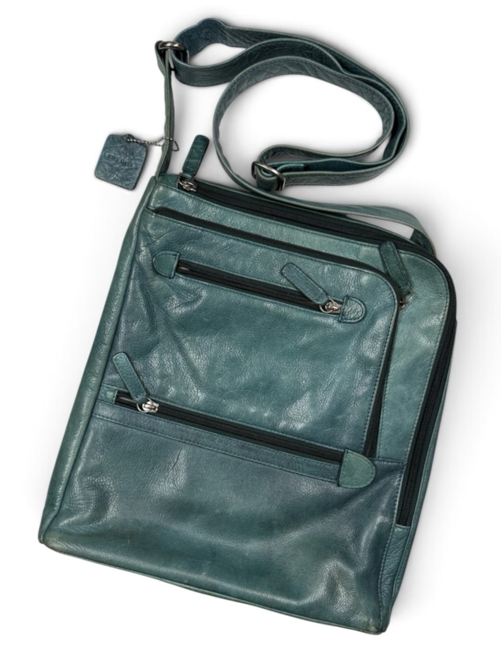 Levenger Vintage Cross Body Leather Dark Blue Green Bag